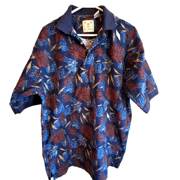 Joe Marlin Polo Shirt Mens Large Blue Floral Short Sleeve - Picture 2 of 11